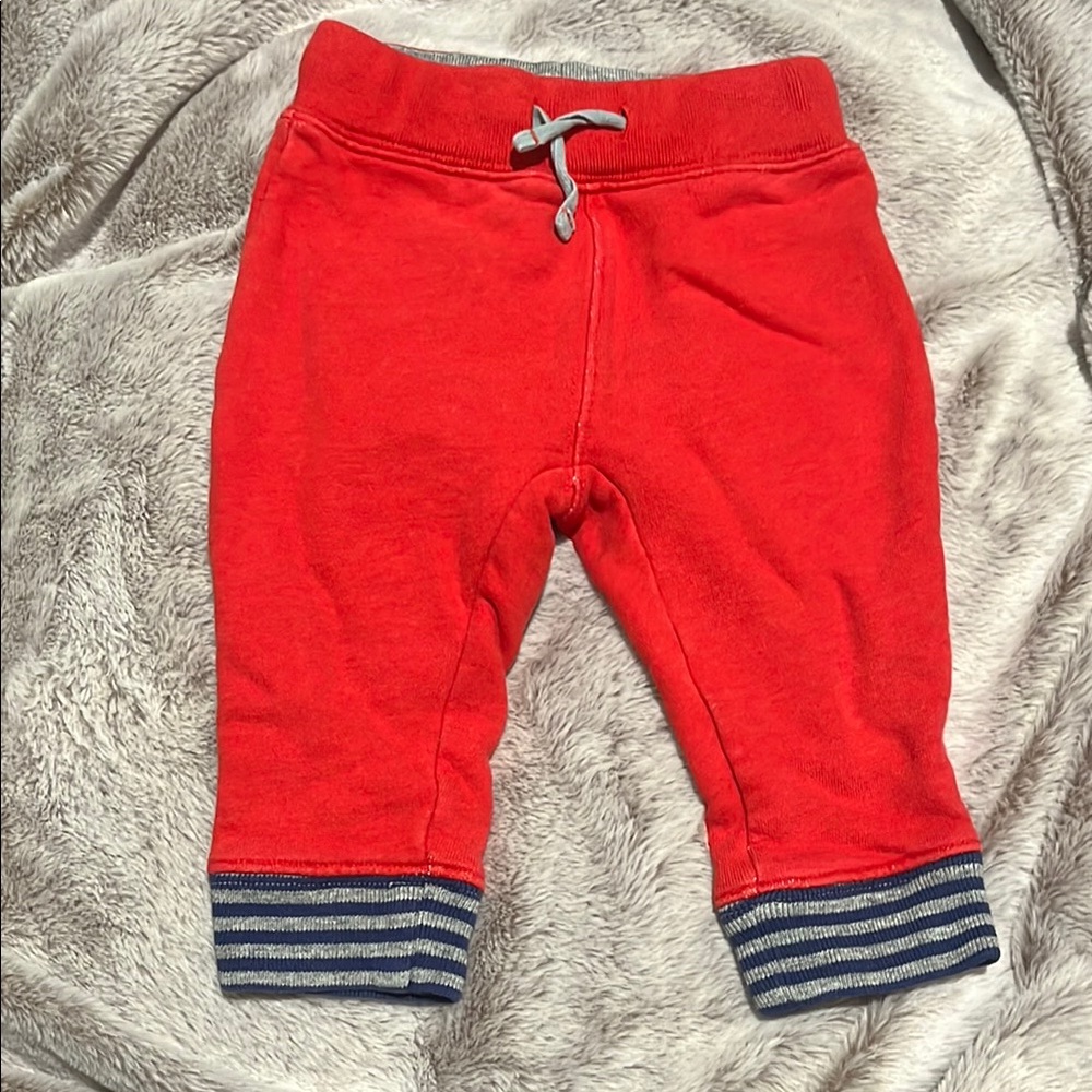 Baby Boden- Red Sweatpants with Striped Cuffs